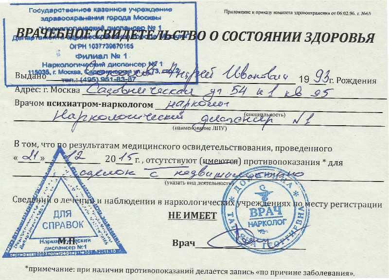 Купить справку нарколога для работы Москва МО сделать с доставкой ...